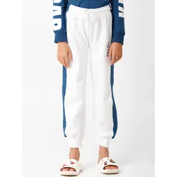 KATE & OSCAR Girls White & Blue Colourblocked Pure Cotton Joggers-picture-29