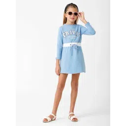 Kate & Oscar Kids Blue & White Cotton Printed Full Sleeves Dress-picture-35