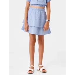 Kate & Oscar Kids Blue Embroidered Skirt-picture-45