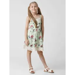 Kate & Oscar Kids Green Floral Print Dress-picture-25
