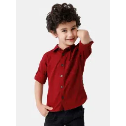 Kate & Oscar Kids Maroon Cotton Regular Fit Full Sleeves Shirt-picture-20