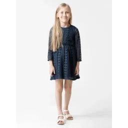 Kate & Oscar Kids Navy Embroidered Full Sleeves Dress-picture-18