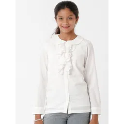 KATE & OSCAR White Peter Pan Collar Georgette Shirt Style Top-picture-32