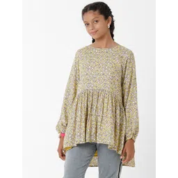 KATE & OSCAR Yellow & White Floral Print High-Low Longline Top-picture-58