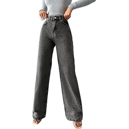 kateclo Women's Plain Denim Wide Leg Jeans | High Waist | 41-Inch Length | Non-Stretchable Pure Denim | Stylish Straight Fit Palazzo Jeans-picture-37