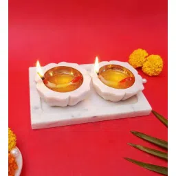 katkaria creations Marble Diya Set With Tray-picture-14