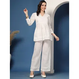 KATLINE V-Neck Pure Cotton Tunic With Palazzos-picture-26