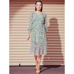 KATLINE Women Floral Printed Fit-Flare Midi Dress-picture-30