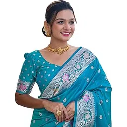 kaugalian store Women's Pure Soft Banarsi Silk Saree | Meenakari Design & Zari Viewing | with Unstitched Weaving Blouse Piece (BANARSI_5)-picture-50