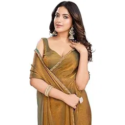 Kaugalian store Women's Shimmer Chiffon soft silk two tone saree with Lace Boarder Shiny Stone and Diamond Work Saree With Unstitched Blouse Piece(5.5 mt Saree with 0.8 mt blouse piece)-picture-24