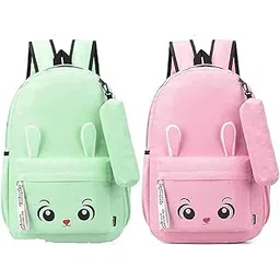 kausbabi Mint Multicolor Bunny Backpack for Girls | Cute Cartoon School Bag with Ears & Pencil Case | Lightweight & Durable Kids Combo Pack of 2-picture-33