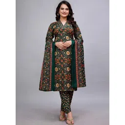 KAUTHAMEE Women Floral Printed Regular Kurta with Trousers & With Dupatta-picture-29