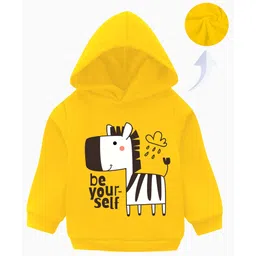 KAVEE Cotton Fleece Knit Full Sleeves Be Yourself Text Zebra Printed Light Winter Hooded Sweatshirt - Yellow-picture-26