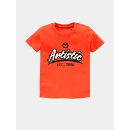 KAVEE Pure Cotton Half Sleeves Artistic Text Printed Bio Washed Tee -Orange-picture-19