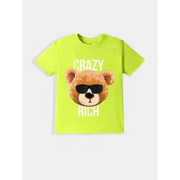 KAVEE Pure Cotton Half Sleeves Baby Bear Printed Bio Washed Tee - Neon Green-picture-57