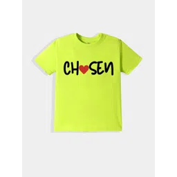 KAVEE Pure Cotton Half Sleeves Chosen Text Printed Bio Washed Tee -Neon Green-picture-22