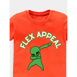 KAVEE Pure Cotton Half Sleeves Flex Appeal Text Printed Bio Washed Tee - Orange-picture-21