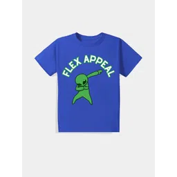 KAVEE Pure Cotton Half Sleeves Flex Appeal Text Printed Bio Washed Tee - Royal Blue-picture-27