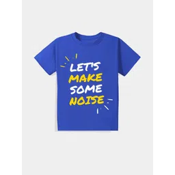 KAVEE Pure Cotton Half Sleeves Lets Make Some Noise Text Printed Bio Washed Tee - Royal Blue-picture-39