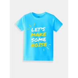 KAVEE Pure Cotton Half Sleeves Lets Make Some Noise Text Printed Bio Washed Tee - Sky Blue-picture-37