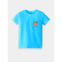 KAVEE Pure Cotton Half Sleeves Plant Printed Bio Washed Tee - Sky Blue-picture-16