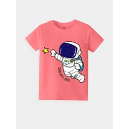 KAVEE Pure Cotton Half Sleeves Space Theme Printed Bio Washed Tee -Peach-picture-32