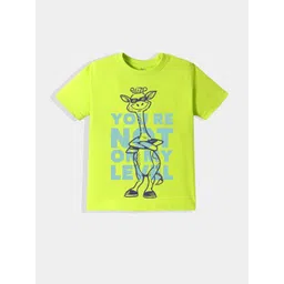 KAVEE Pure Cotton Half Sleeves You Re Not On My Level Text Printed Bio Washed Tee - Neon Green-picture-36