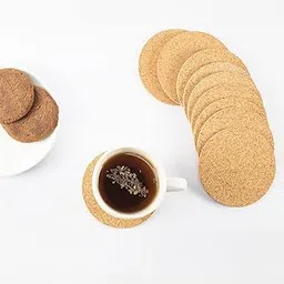 Kavi Plain Round Cork Coasters Set of 10, 4mm Thick, 4 in Dia, Water Absorbent, Heat Resistant, Natural Brown-image-0