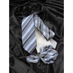 kavove KOVOVE Grey Striped Tie & Pocket Square Gift Set-picture-26