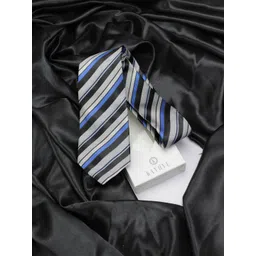 kavove KOVOVE Men Grey & Blue Striped Broad Neck Tie-picture-15