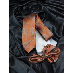 kavove KOVOVE Men Orange Floral Neck Tie & Pocket Square Gift Set-picture-36
