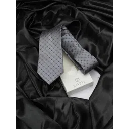 kavove KOVOVE Men Silver-Toned & Black Checked Broad Tie-picture-15