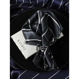kavove KOVOVE Men Black & White Striped Woven-Design Pocket Square image 1