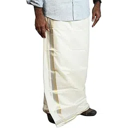 kavz Men's Cotton Kerala Mundu Double Dhoti 4 Meter With Kasavu & Silver Border (Off White)-picture-28