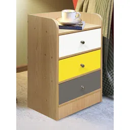 Kawachi Beige & White Wooden 3 Drawer Bedside Table-picture-21