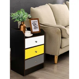 Kawachi Black & White Wooden 3 Drawer Bedside Table-picture-55
