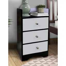Kawachi Black & White Wooden 3 Drawer Bedside Table-picture-30