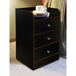 Kawachi Black Wooden 3 Drawer Bedside Table-picture-50