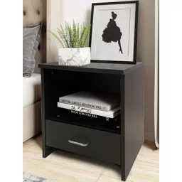 Kawachi Black Wooden Single Drawer Bedside Table-picture-29