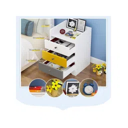 Kawachi White & Yellow Wooden 3 Drawer Bedside Table-picture-32