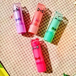 Kawaii Cute Lip Balm Set, 4 Pack Pastel Colors, Purple Pink Mint Green, Bow Design, Animal Face Decorative Caps-picture-49