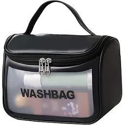 kayora Travel Makeup Wash Bag Portable Zipper Makeup Pouch Bag Organizer Carry Pouch Bag, Cosmetic Toiletry Transparent Travel Storage Washbag for Women and Girls (Black, Big Size, 16Cm)-picture-29