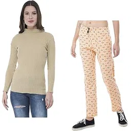 kayu Women's Combo Pack- Woolen Warm Full Sleeves High Neck/skivvy and Cotton Printed Track Pants/Lower (Pack of 2)-picture-51