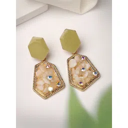 kazare Rhodium-Plated Artificial Stones Studded Contemporary Drop Earrings-picture-18