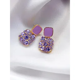 kazare Rhodium Plated Artificial Stones Studded Contemporary Drop Earrings-picture-25