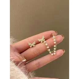 kazare Rhodium-Plated has artificial stones and beads Contemporary Ear Cuff-picture-11