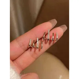 kazare Set Of 2 Rhodium-Plated Artificial Stones Studded Contemporary Shaped Studs-picture-32