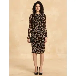 KAZO Beige & Black Printed Casual Dress-picture-27