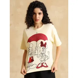 Kazo Beige Cotton Relaxed Fit Printed T-Shirt-picture-34