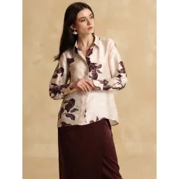 KAZO Beige Print Relaxed Fit Shirt-picture-29